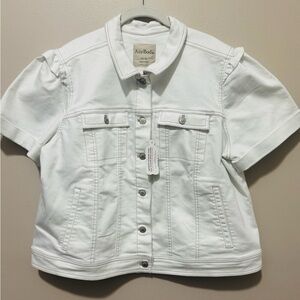 AnyBody Classic White Button-Up Short Sleeve Denim Jacket